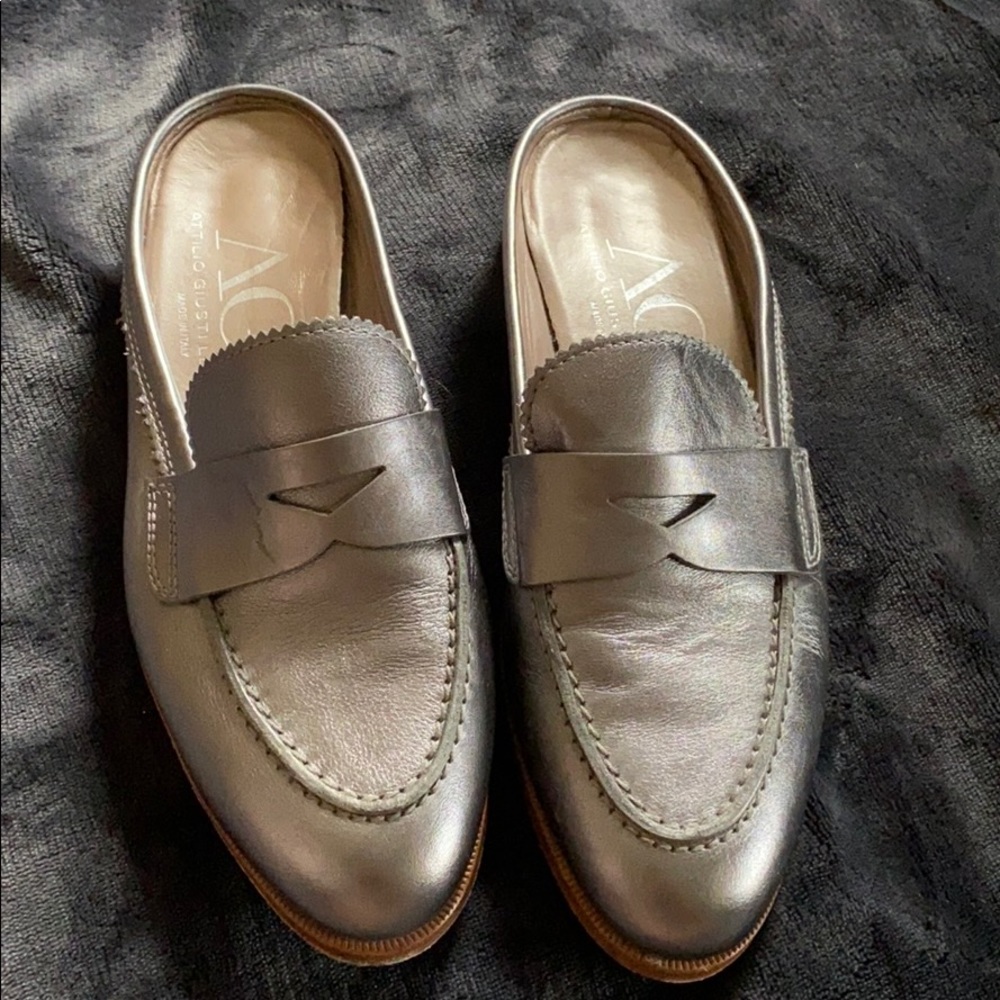 Metallic silver mules